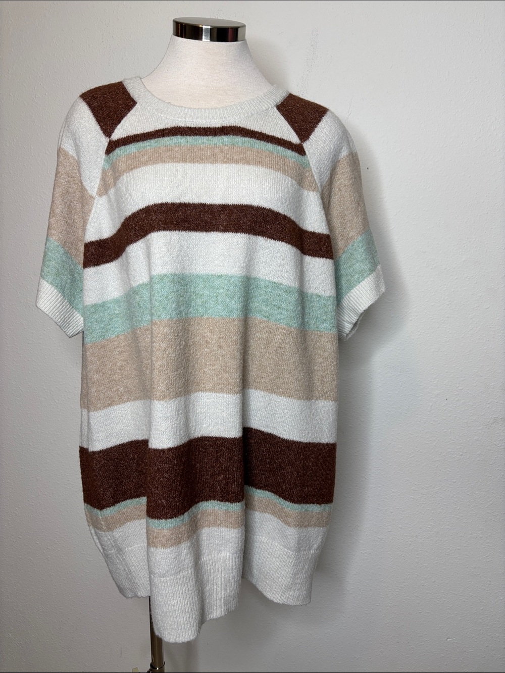 torrid Striped Crewneck Sweater in Brown, Cream & Mint